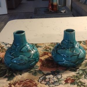 2 Piece Teal Distressed Vases